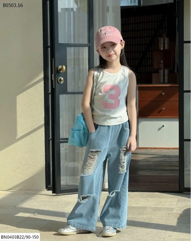 SET ÁO BA LỖ SỐ 3 MIX QUẦN JEAN RÁCH GỐI