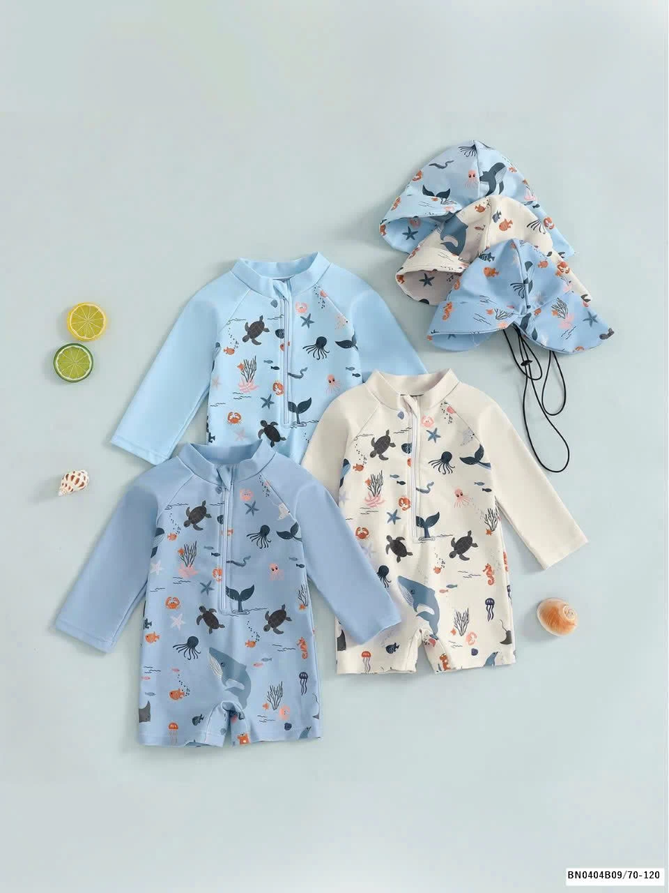 BỘ BƠI DÀI TAY KÈM MŨ CHO BÉ