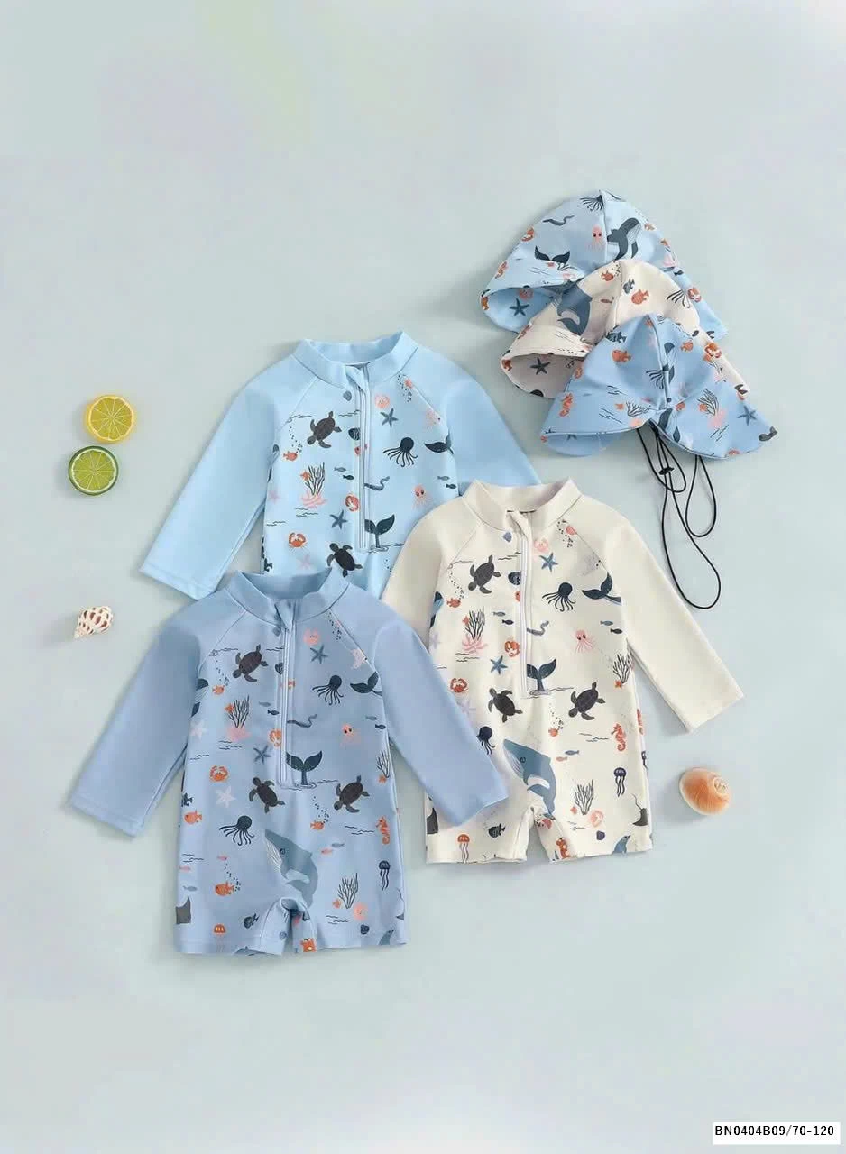 BỘ BƠI DÀI TAY KÈM MŨ CHO BÉ