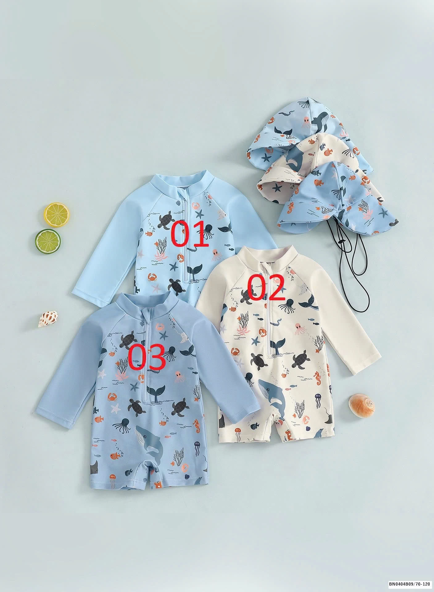 BỘ BƠI DÀI TAY KÈM MŨ CHO BÉ