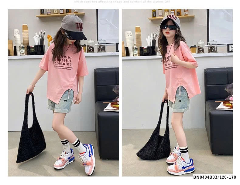 SET QUẦN SHORT JEAN CHỮ MIX THUN RÚT EO