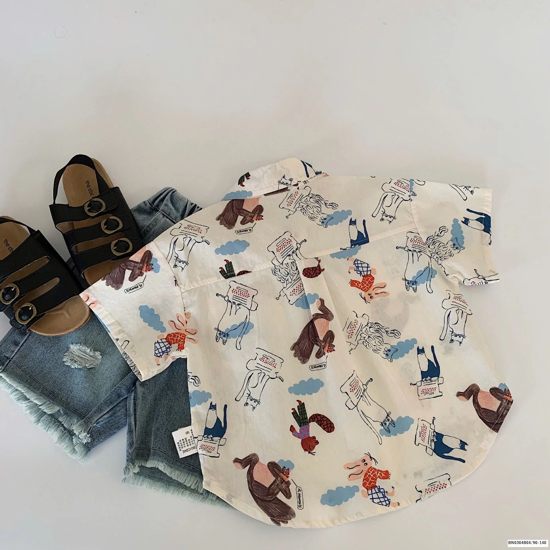 ÁO SƠ MI HÌNH MÈO BÉ TRAI