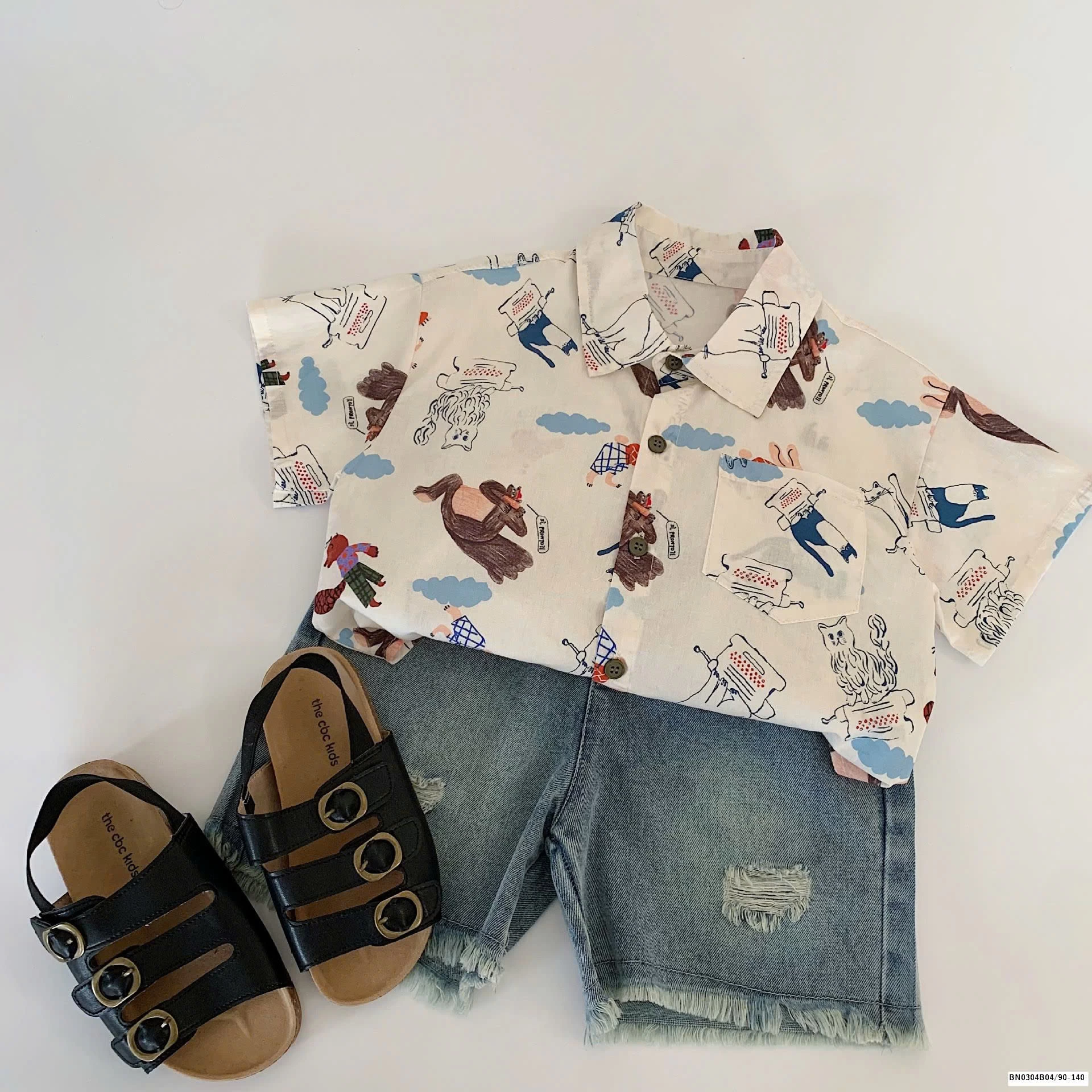 ÁO SƠ MI HÌNH MÈO BÉ TRAI