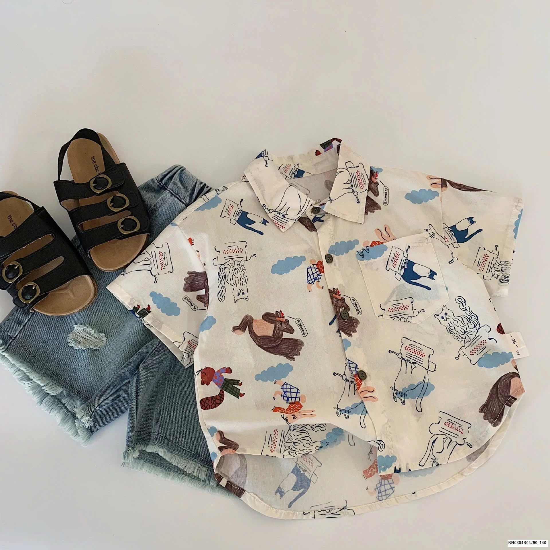 ÁO SƠ MI HÌNH MÈO BÉ TRAI