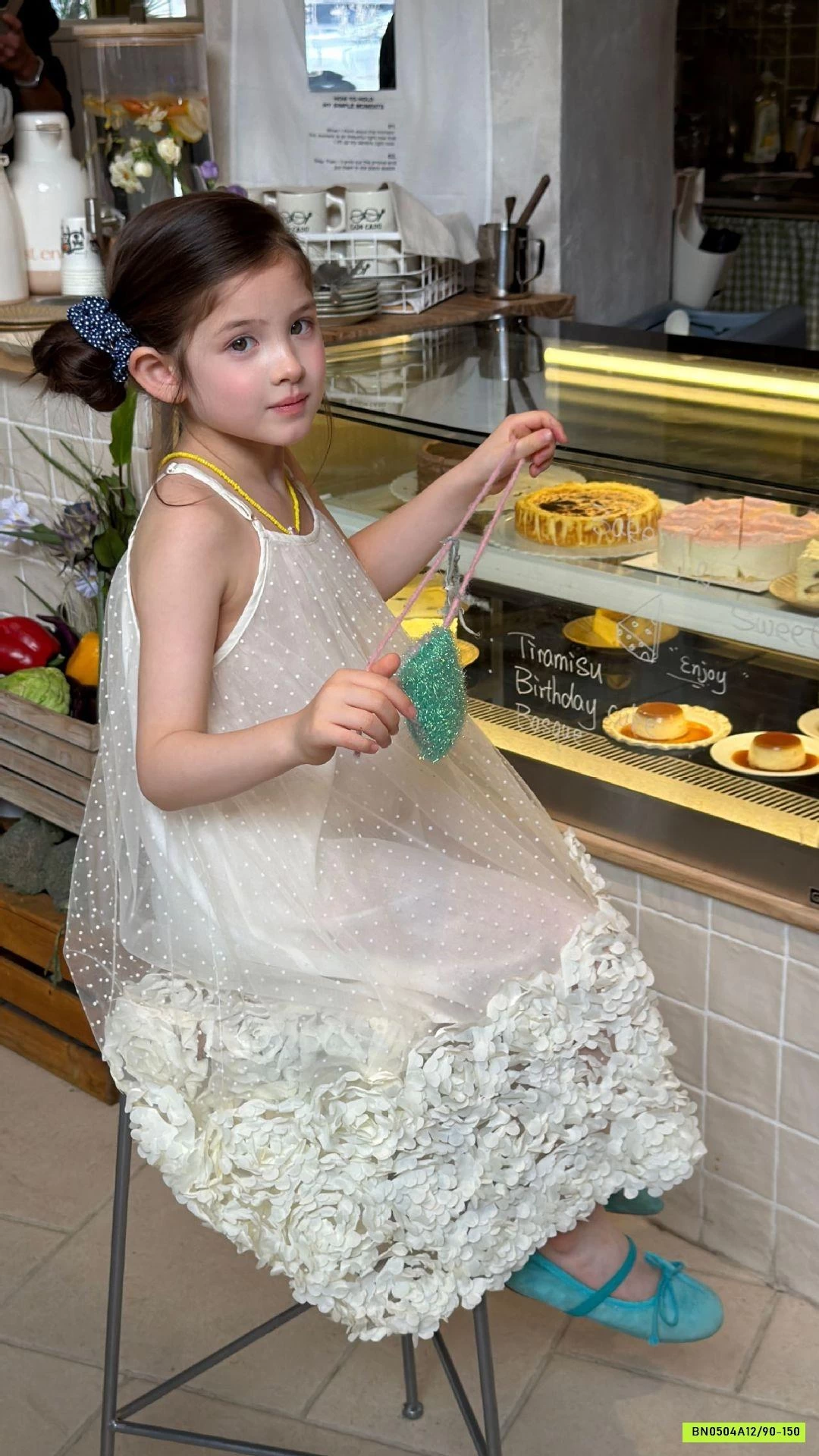 ĐẦM VOAN HOA XANH 2 DÂY 3D