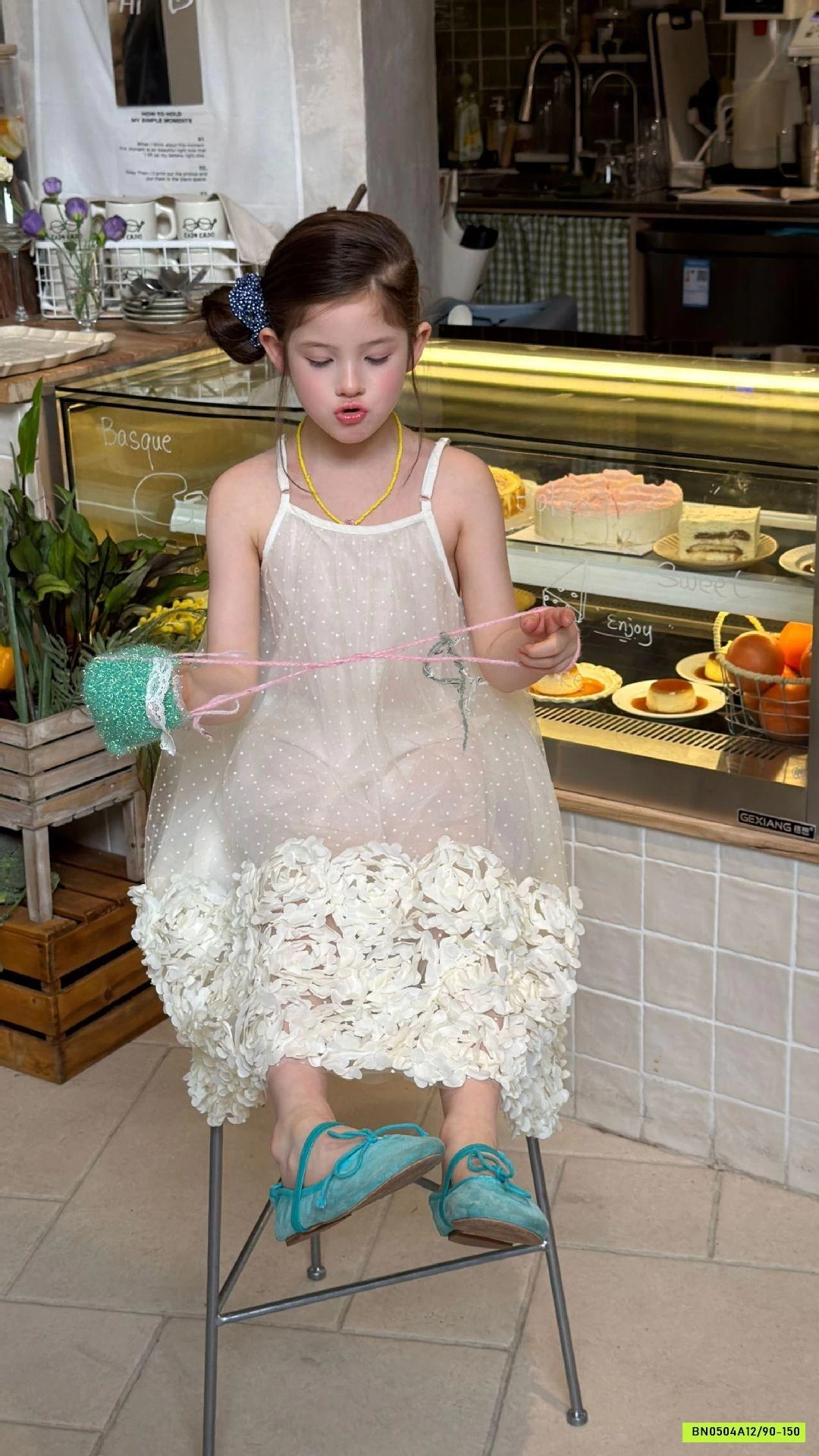 ĐẦM VOAN HOA XANH 2 DÂY 3D