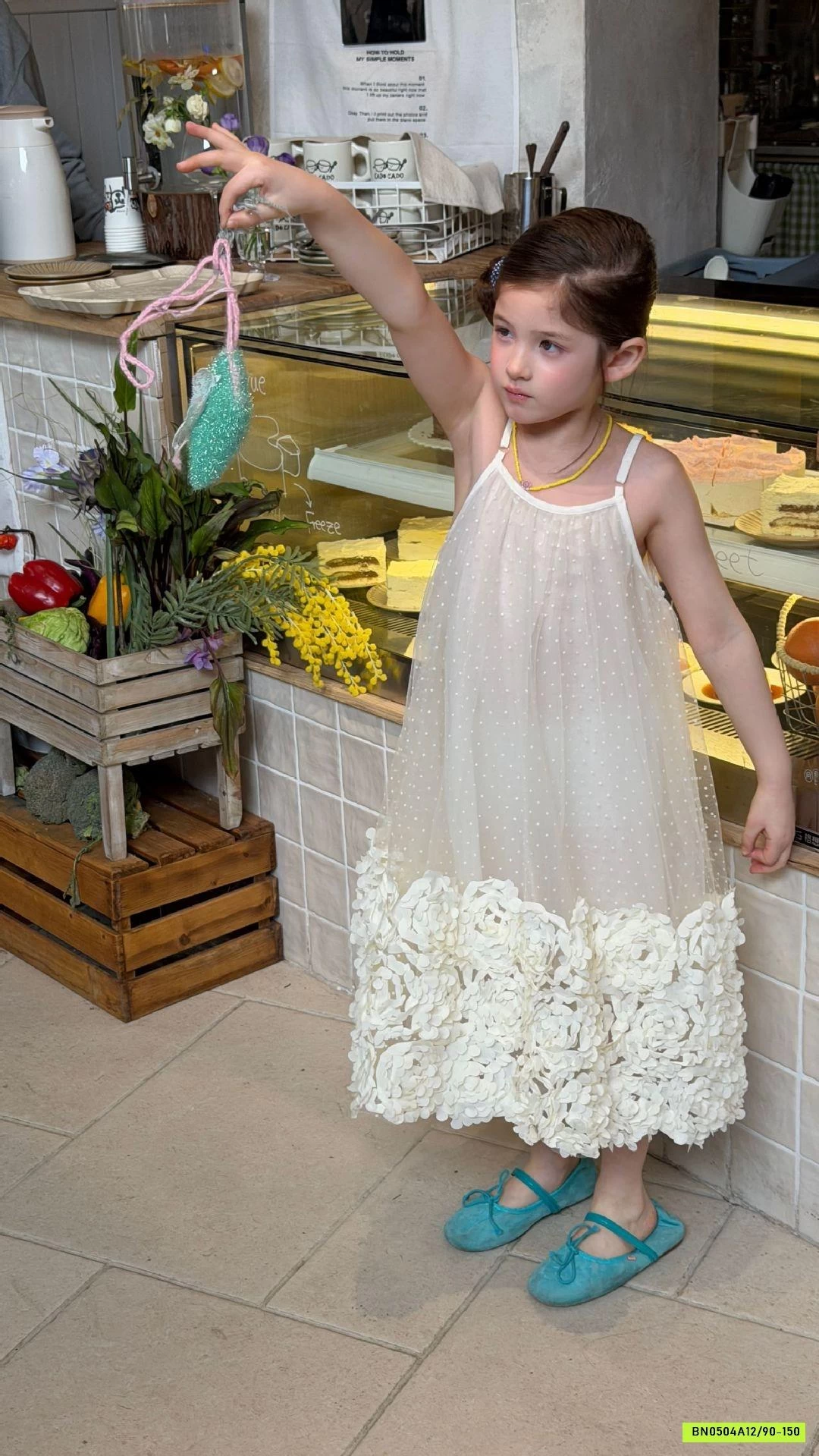 ĐẦM VOAN HOA XANH 2 DÂY 3D