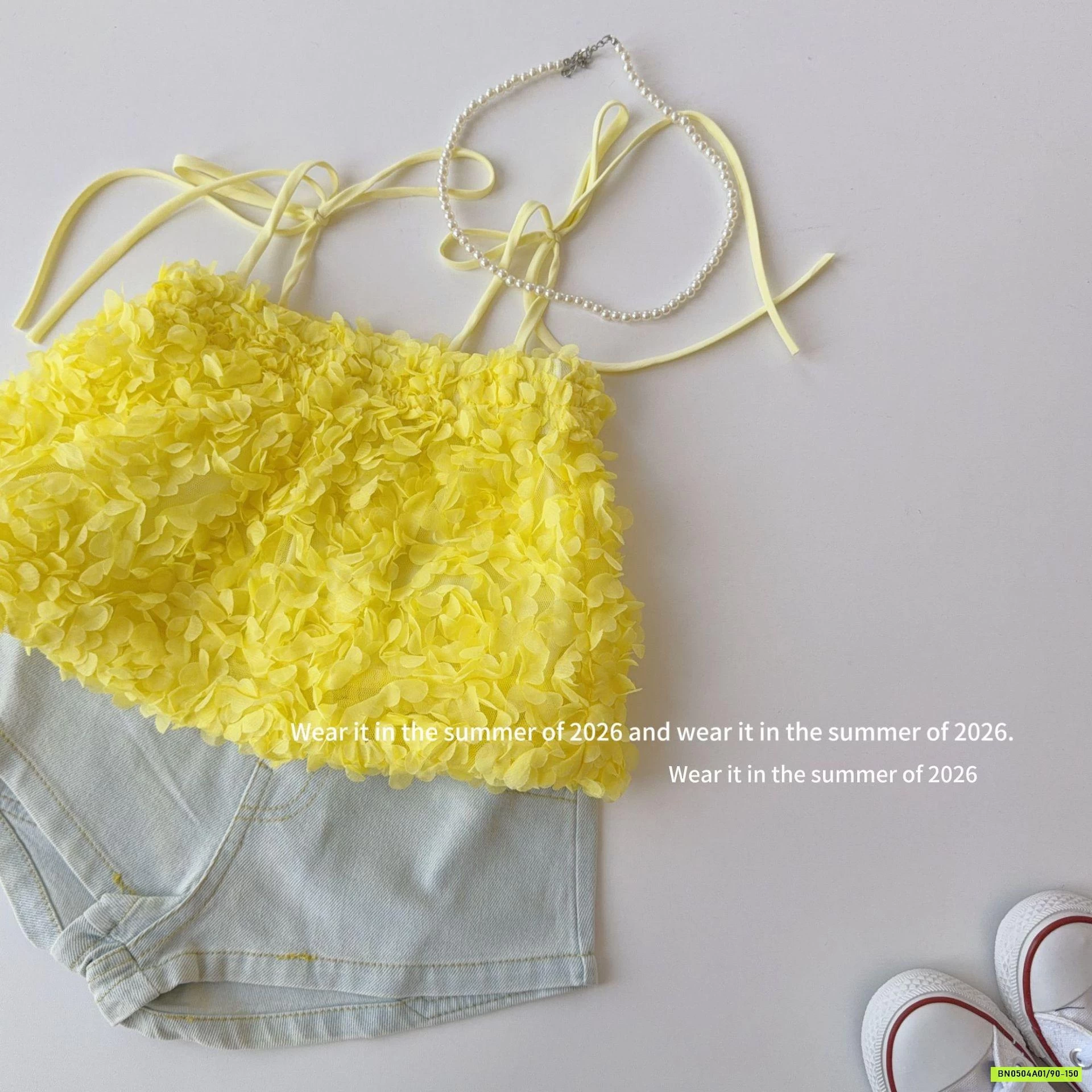 ÁO 2 DÂY VÀNG MIX SHORT JEANS T&QKIDS