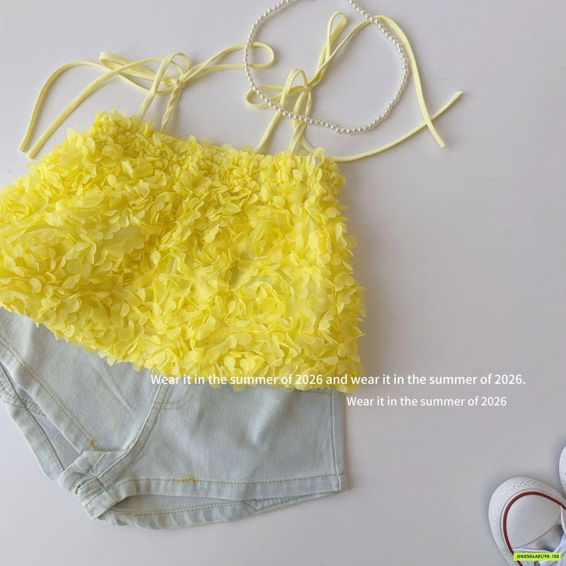 ÁO 2 DÂY VÀNG MIX SHORT JEANS T&QKIDS