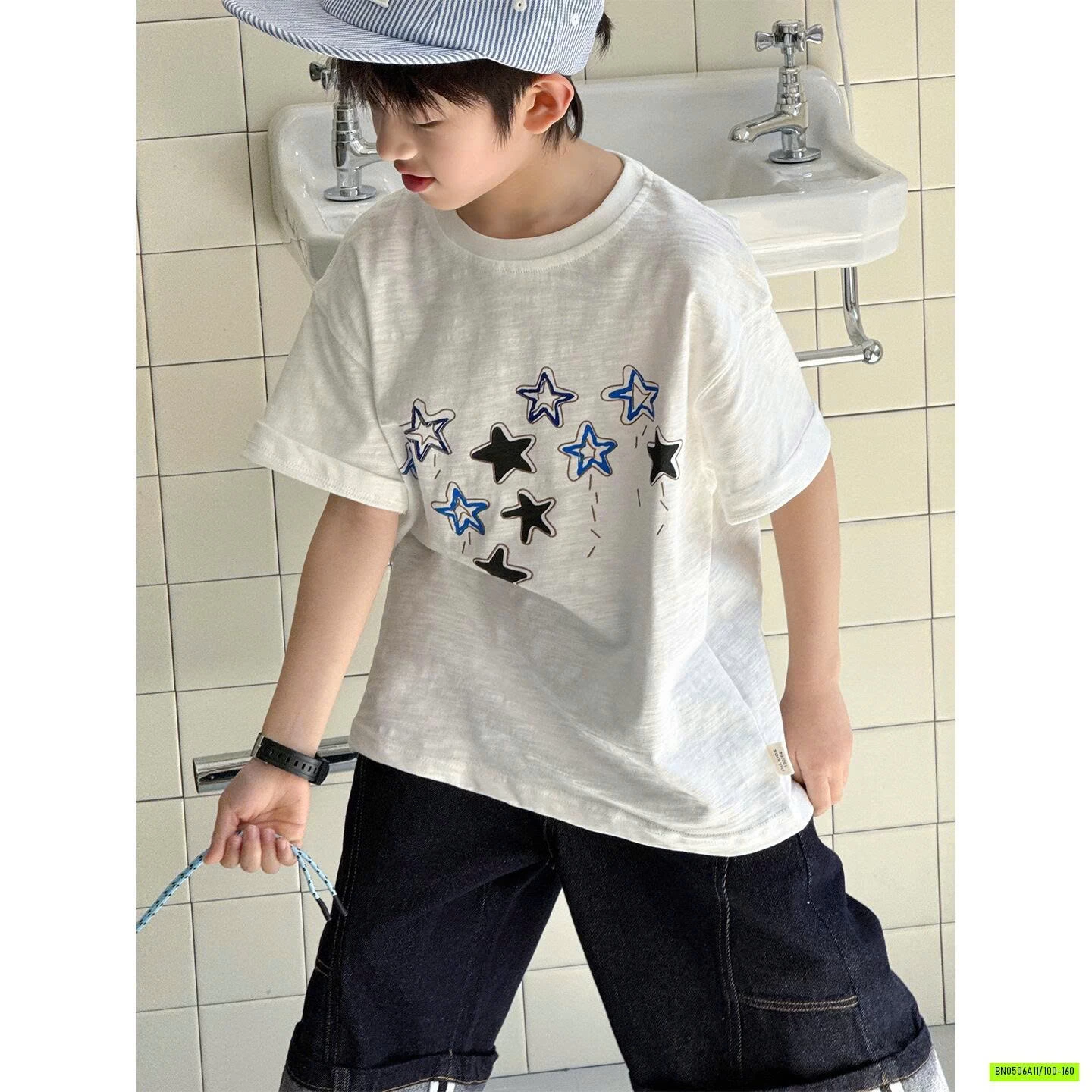 ÁO THUN THÊU NGÔI SAO MIX DENIM LỠ