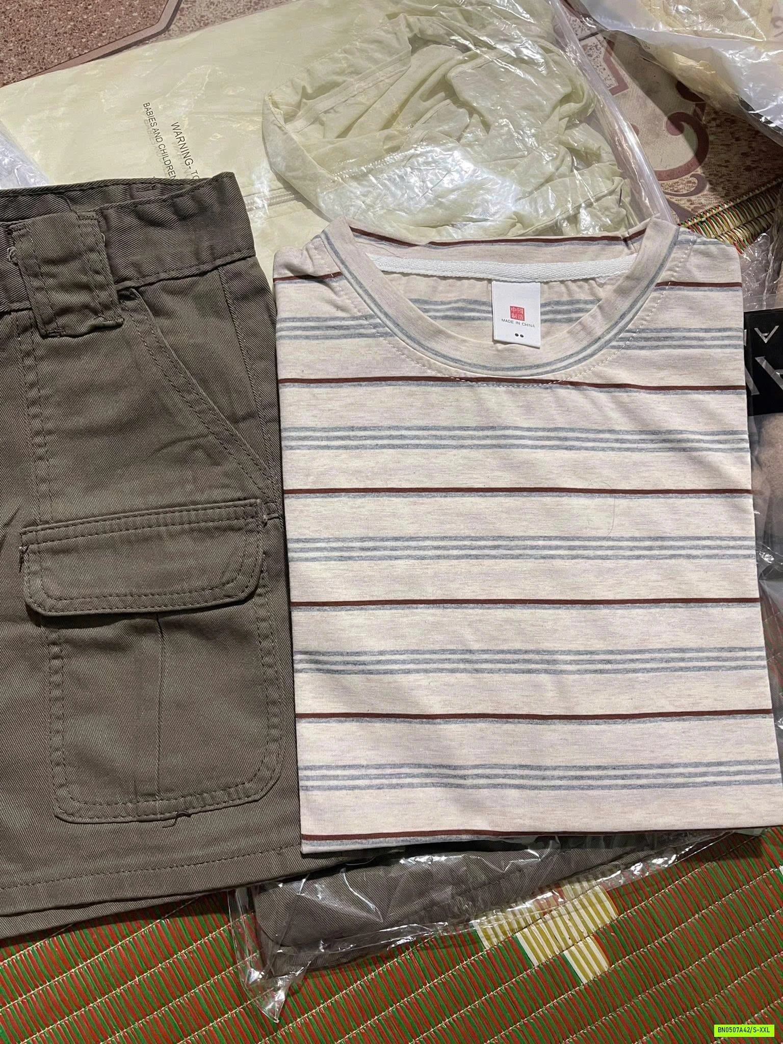 SÉT ÁO KẺ MIX SHORT THÔ