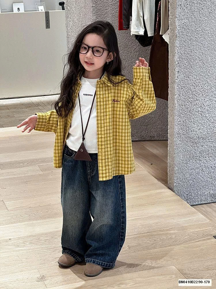 ÁO SƠ MI VÀNG MIX QUẦN JEAN 25G060 AMBB