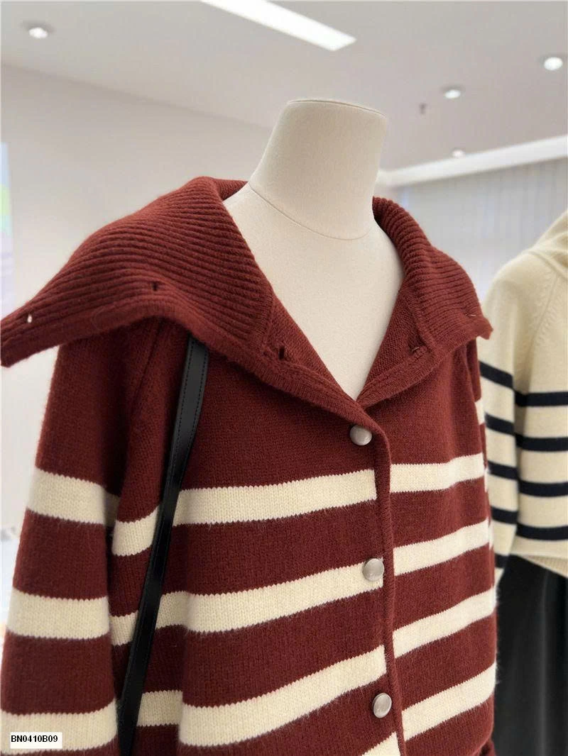 ÁO LEN KẺ NGANG KÉO KHÓA CAO CỔ