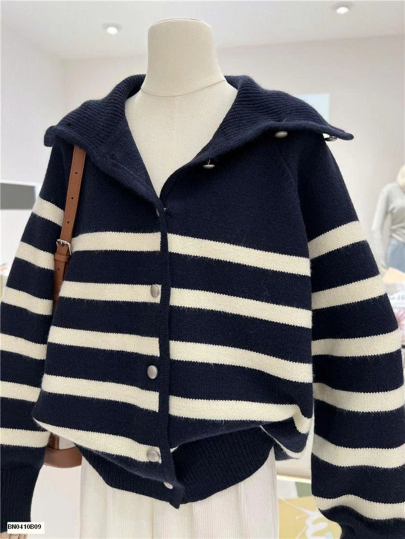 ÁO LEN KẺ NGANG KÉO KHÓA CAO CỔ