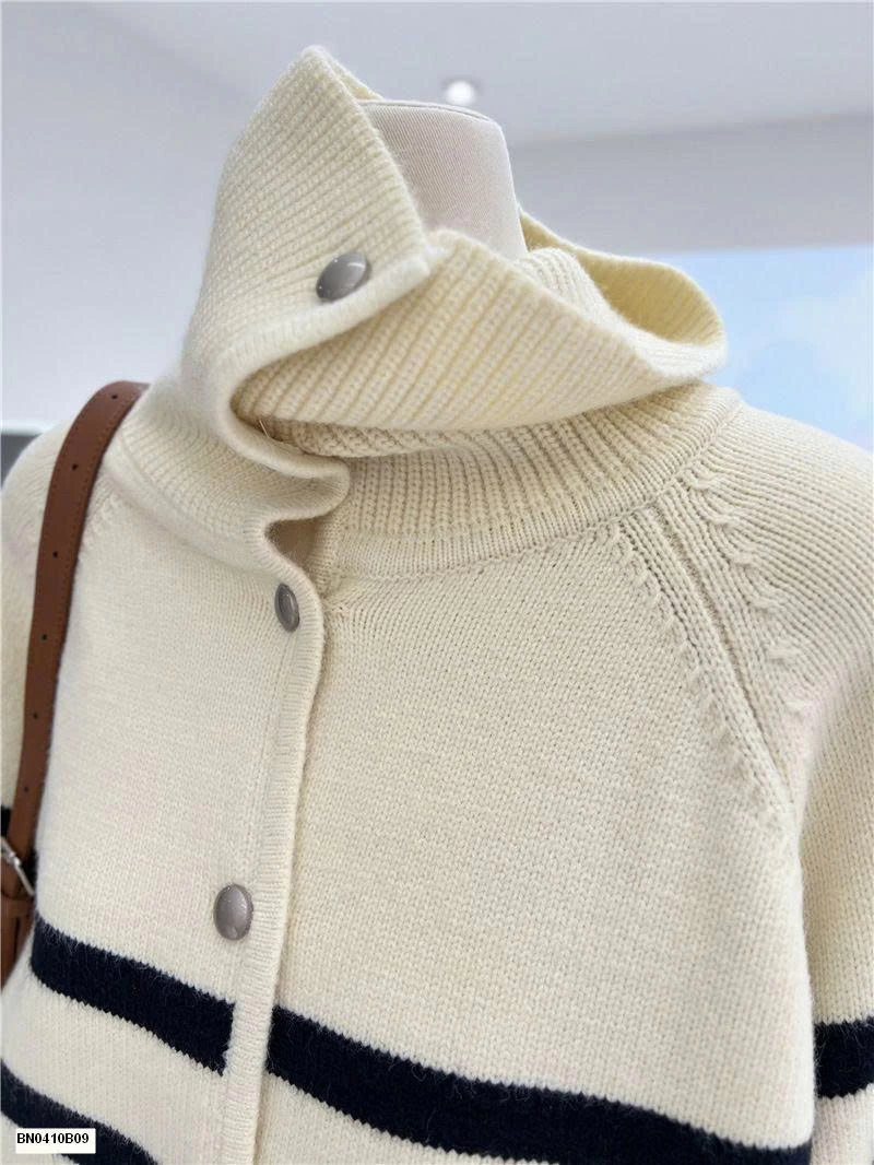 ÁO LEN KẺ NGANG KÉO KHÓA CAO CỔ