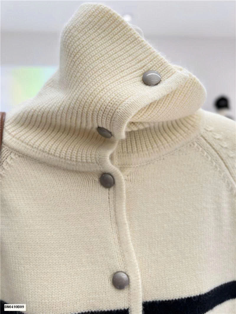 ÁO LEN KẺ NGANG KÉO KHÓA CAO CỔ