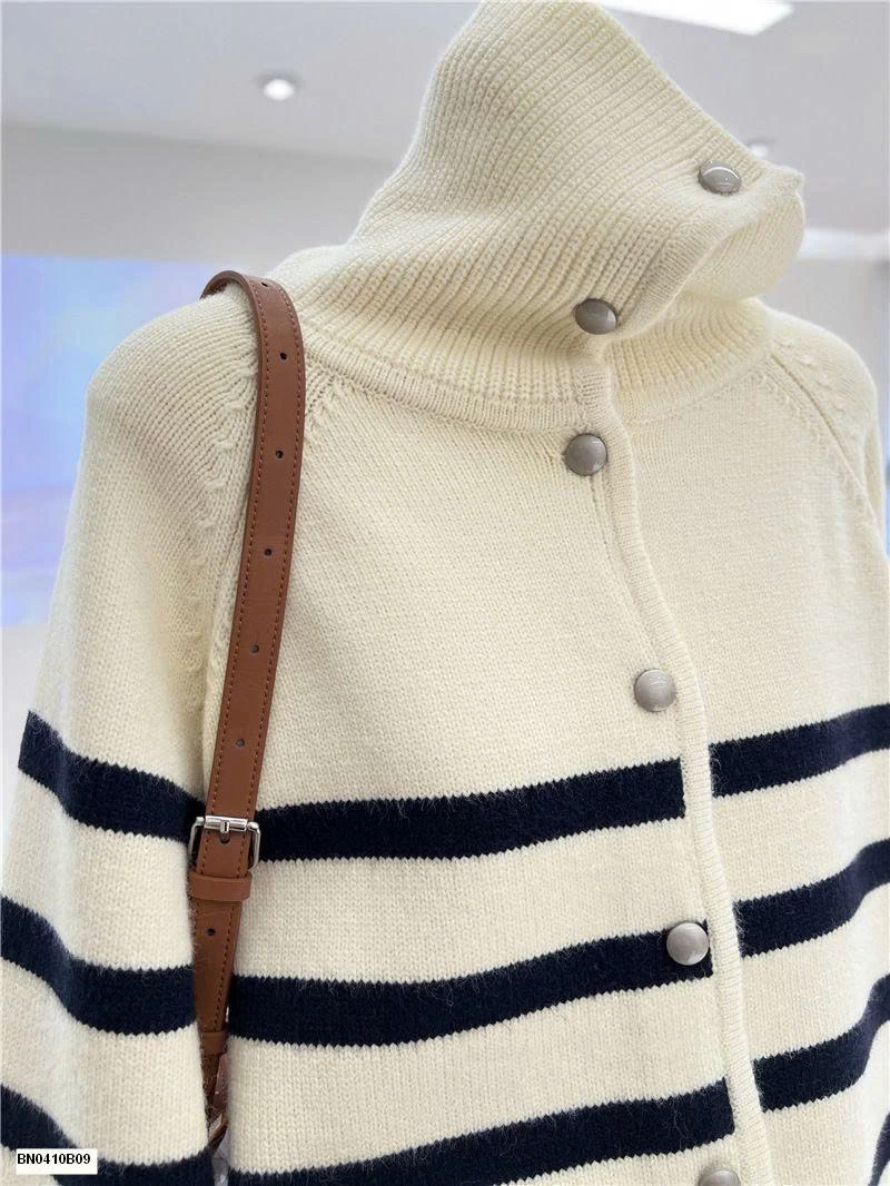 ÁO LEN KẺ NGANG KÉO KHÓA CAO CỔ