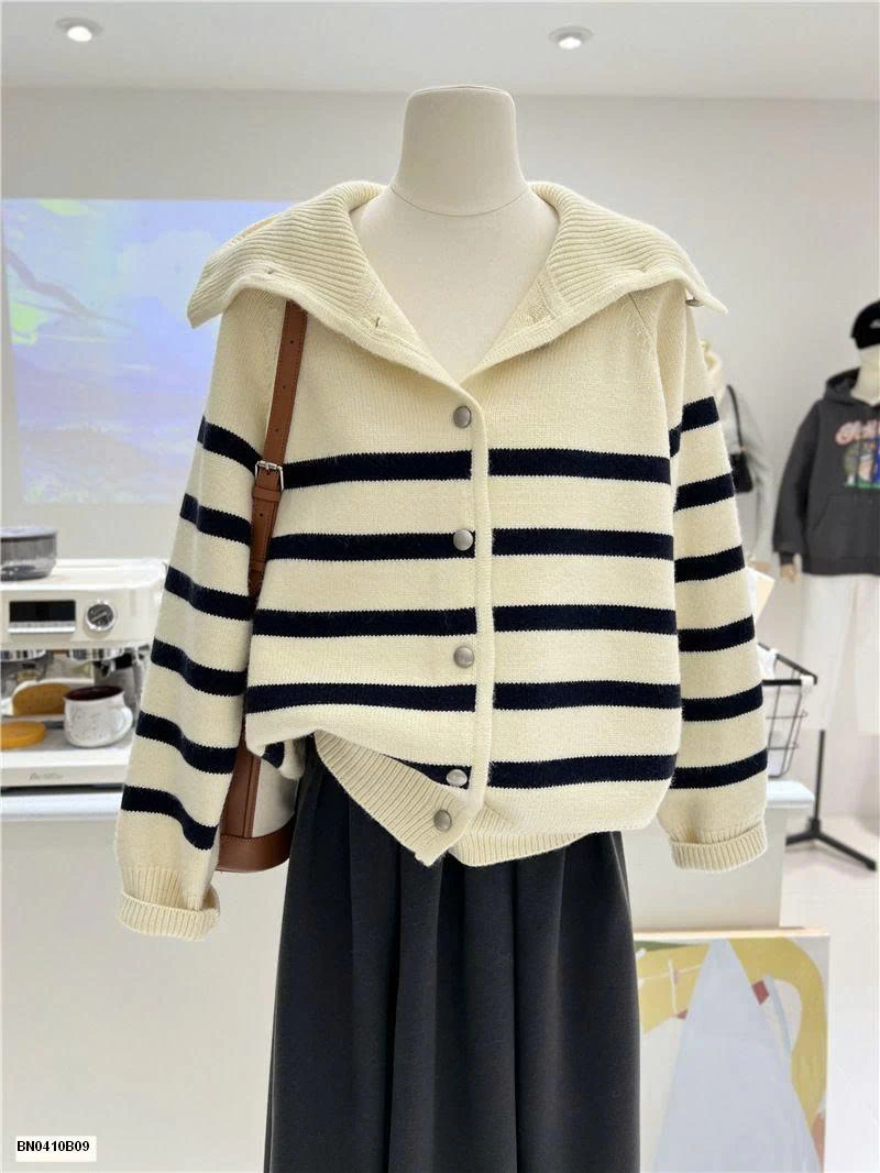 ÁO LEN KẺ NGANG KÉO KHÓA CAO CỔ