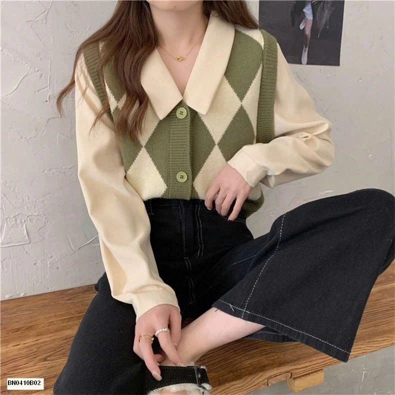 ÁO LEN NỮ QUẢ TRÁM GIẢ  2 MẢNH