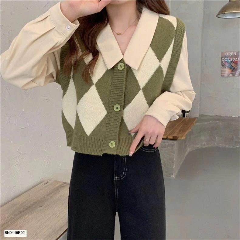 ÁO LEN NỮ QUẢ TRÁM GIẢ  2 MẢNH