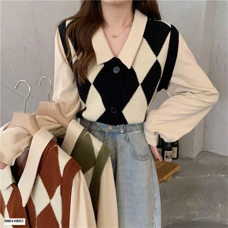 ÁO LEN NỮ QUẢ TRÁM GIẢ  2 MẢNH