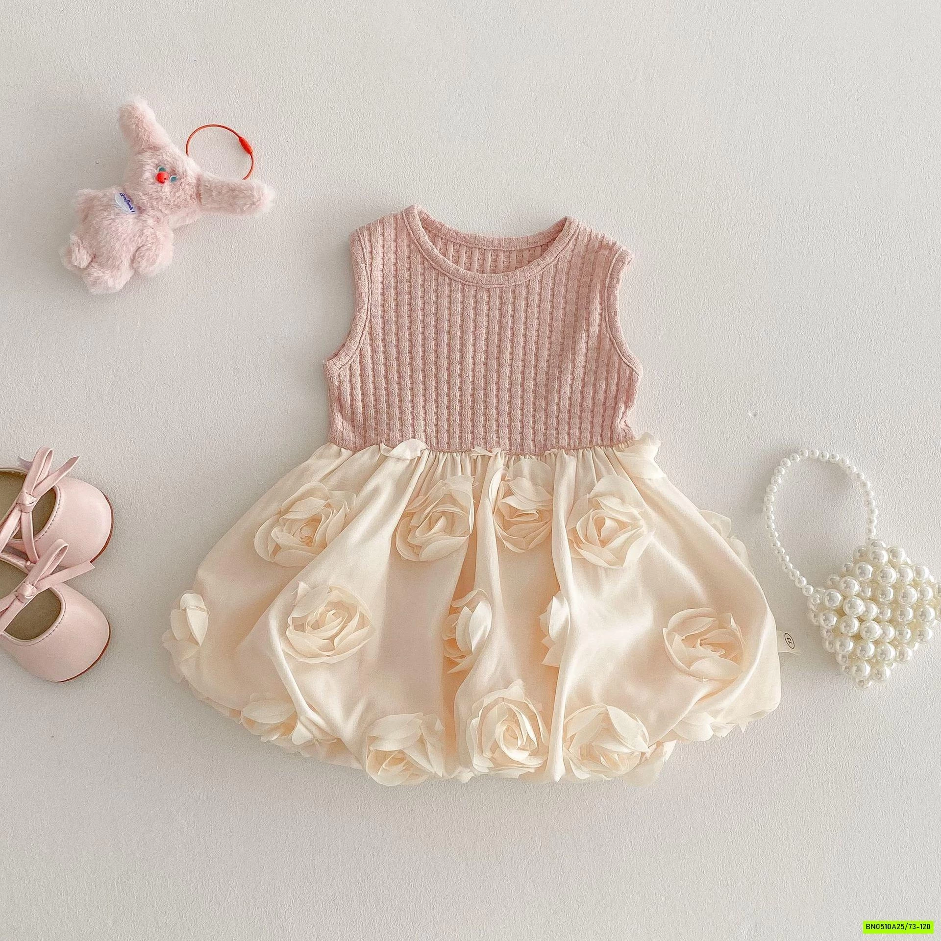 SÉT VÁY BÍ HỒNG GẮN HOA 3D