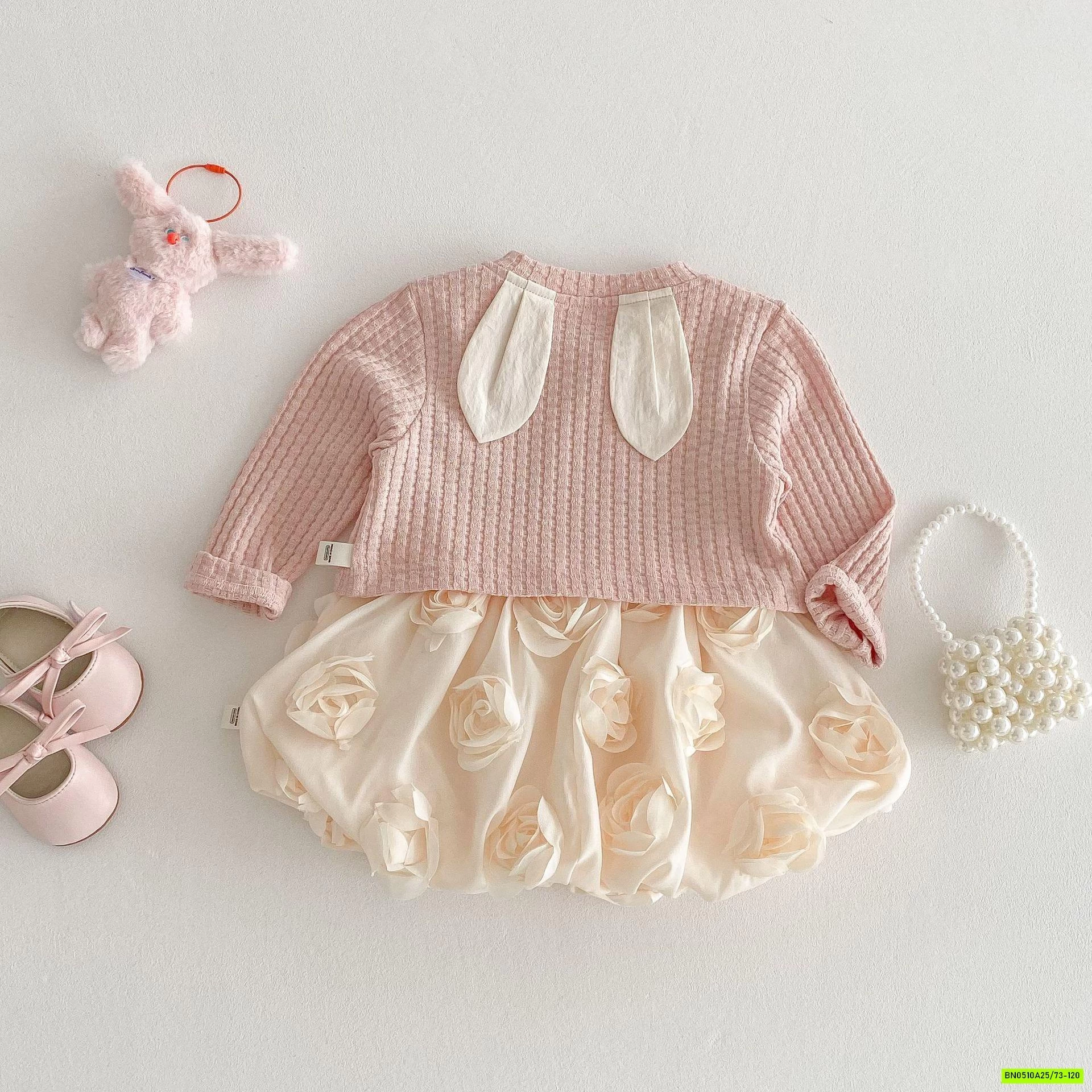 SÉT VÁY BÍ HỒNG GẮN HOA 3D