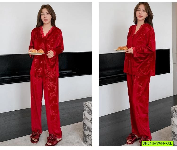 PIZAMA NHUNG IN HOA NỔI CAO CẤP