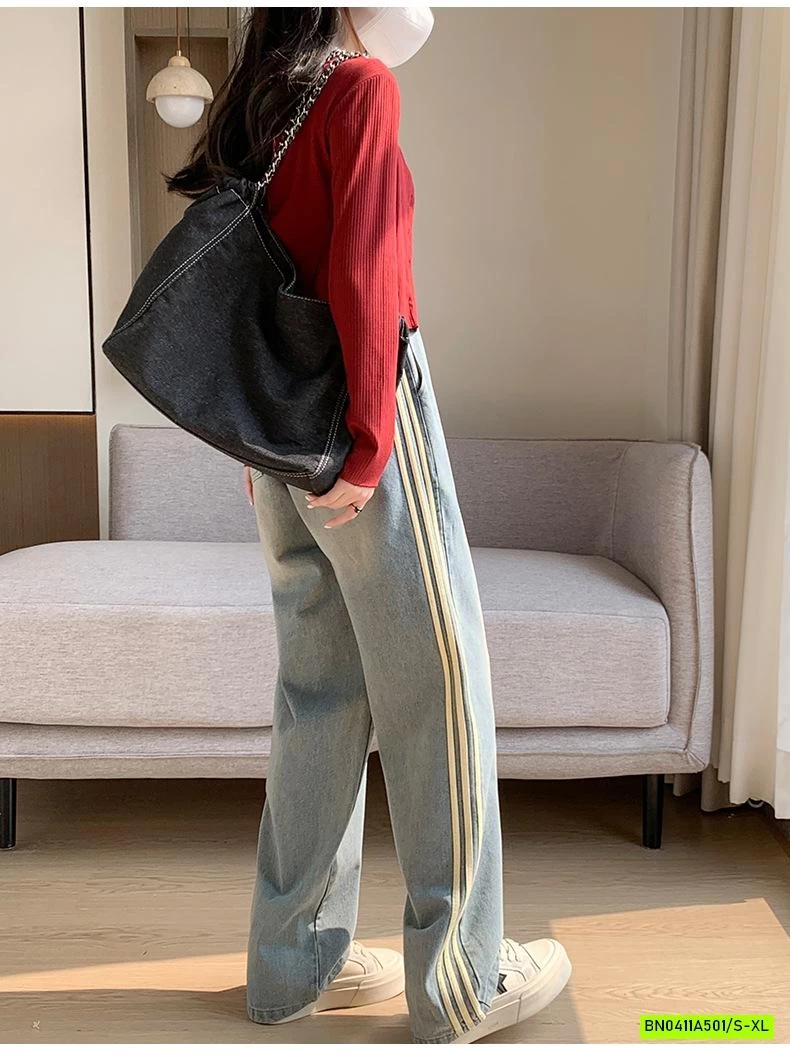 JEANS SUÔNG 3 SỌC BẠC MÀU NỮ