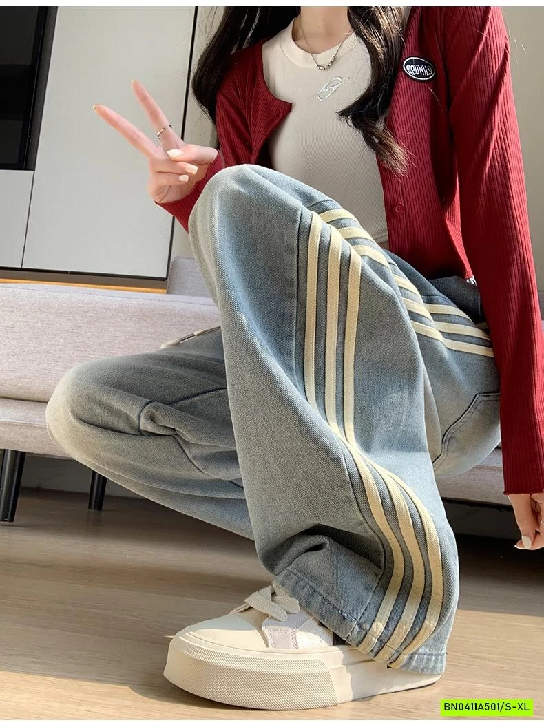 JEANS SUÔNG 3 SỌC BẠC MÀU NỮ