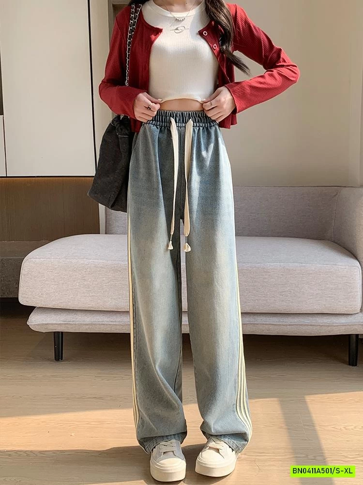 JEANS SUÔNG 3 SỌC BẠC MÀU NỮ