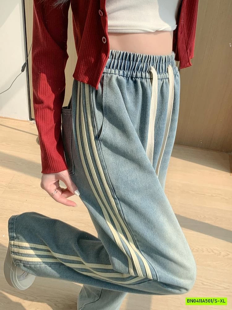 JEANS SUÔNG 3 SỌC BẠC MÀU NỮ