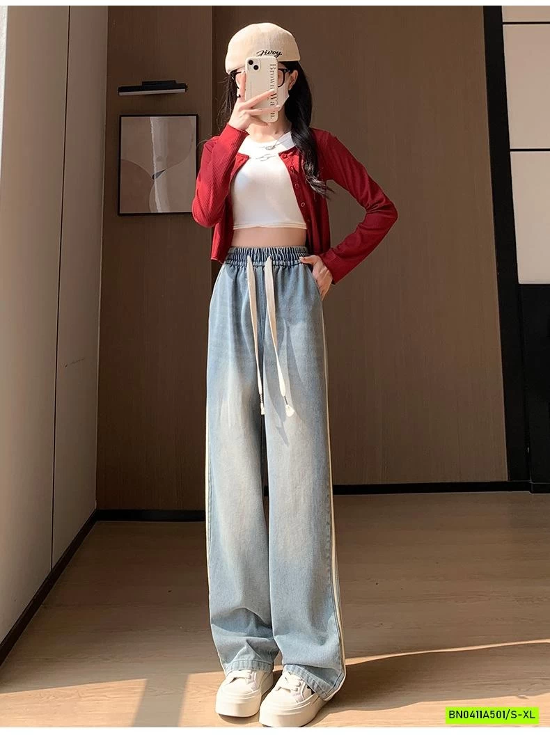 JEANS SUÔNG 3 SỌC BẠC MÀU NỮ