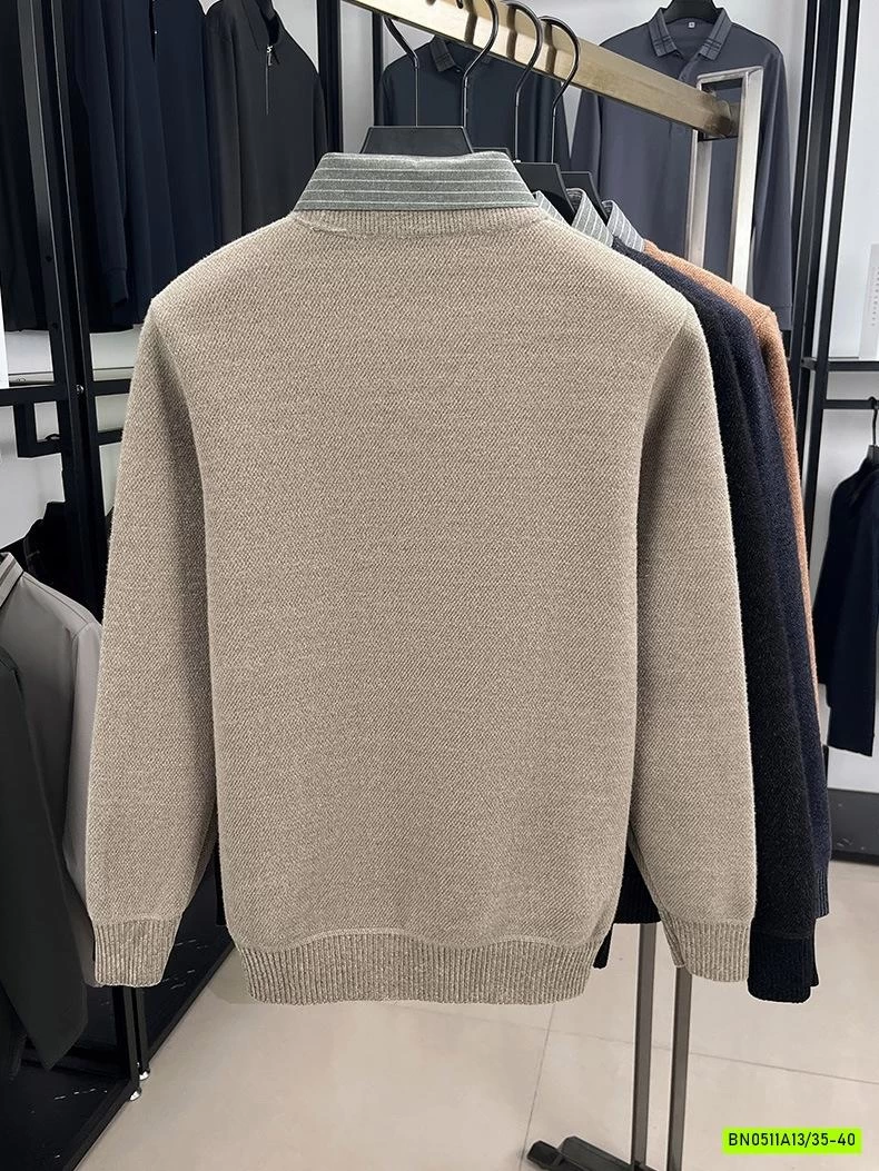 ÁO LEN CỔ SƠ MI LÓT NHUNG THÊU LOGO