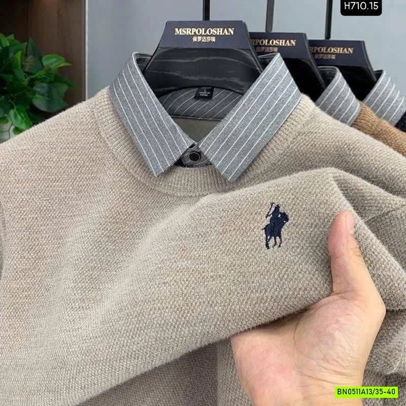 ÁO LEN CỔ SƠ MI LÓT NHUNG THÊU LOGO