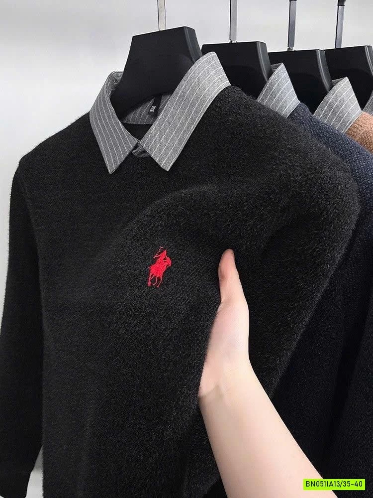 ÁO LEN CỔ SƠ MI LÓT NHUNG THÊU LOGO