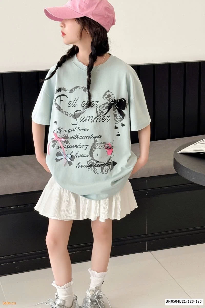 ÁO THUN CHỮ GẮN NƠ MIX CV TRẮNG