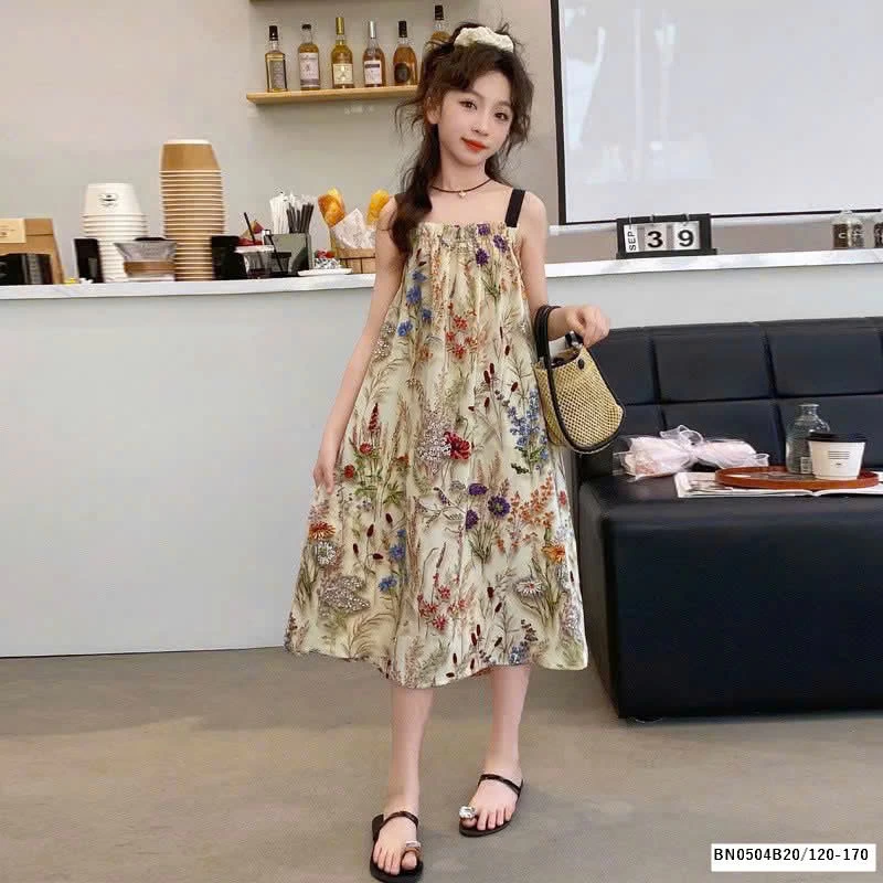 VÁY HAI DÂY HỌA TIẾT BÉ GÁI