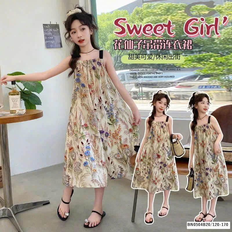 VÁY HAI DÂY HỌA TIẾT BÉ GÁI