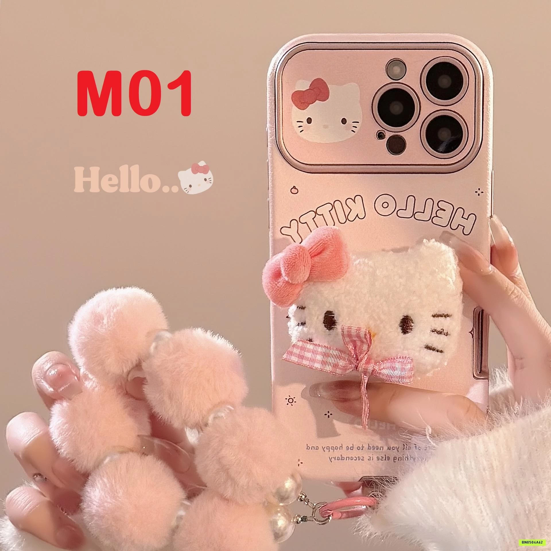 ỐP ĐIỆN THOẠI MÈO HỒNG KÈM MÓC