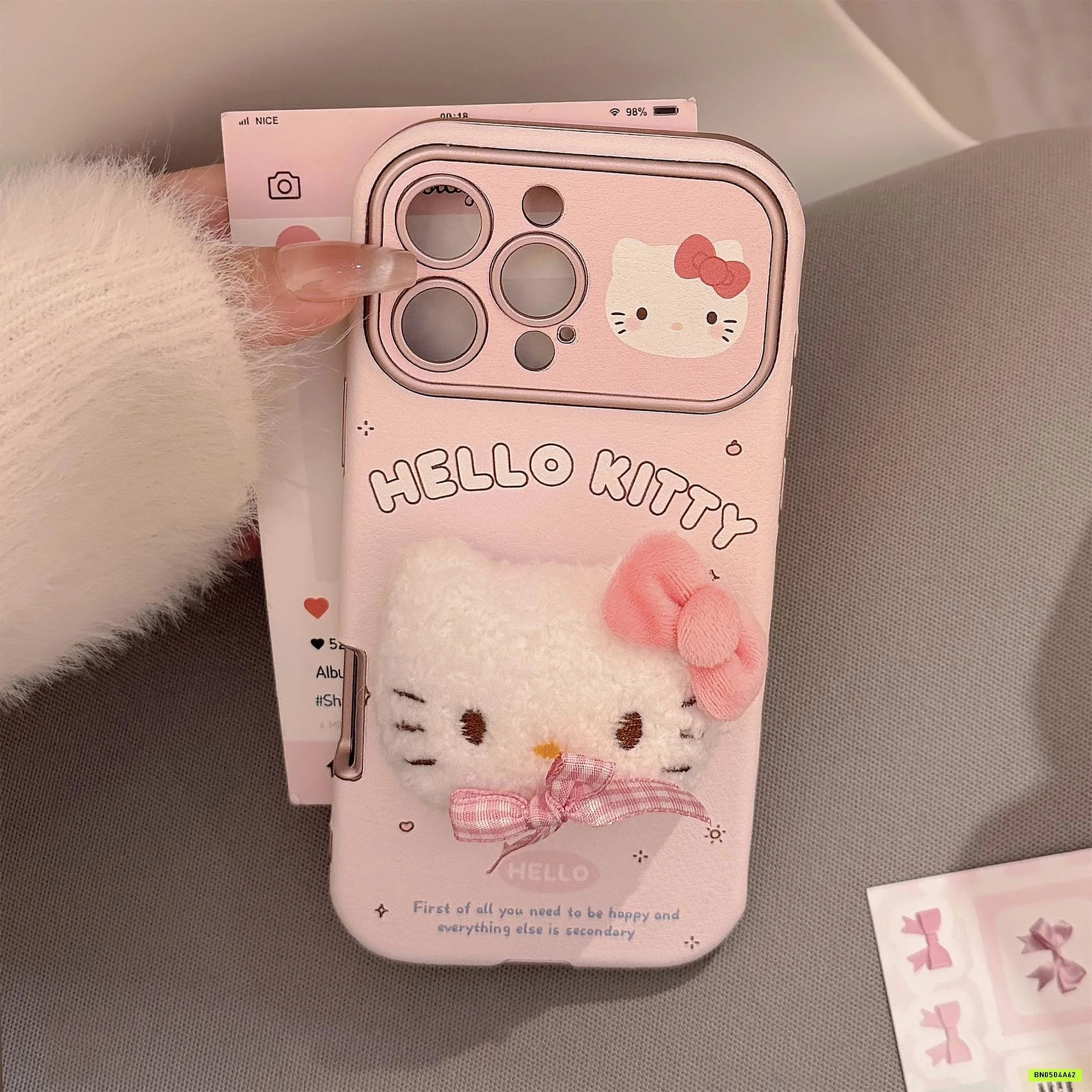 ỐP ĐIỆN THOẠI MÈO HỒNG KÈM MÓC