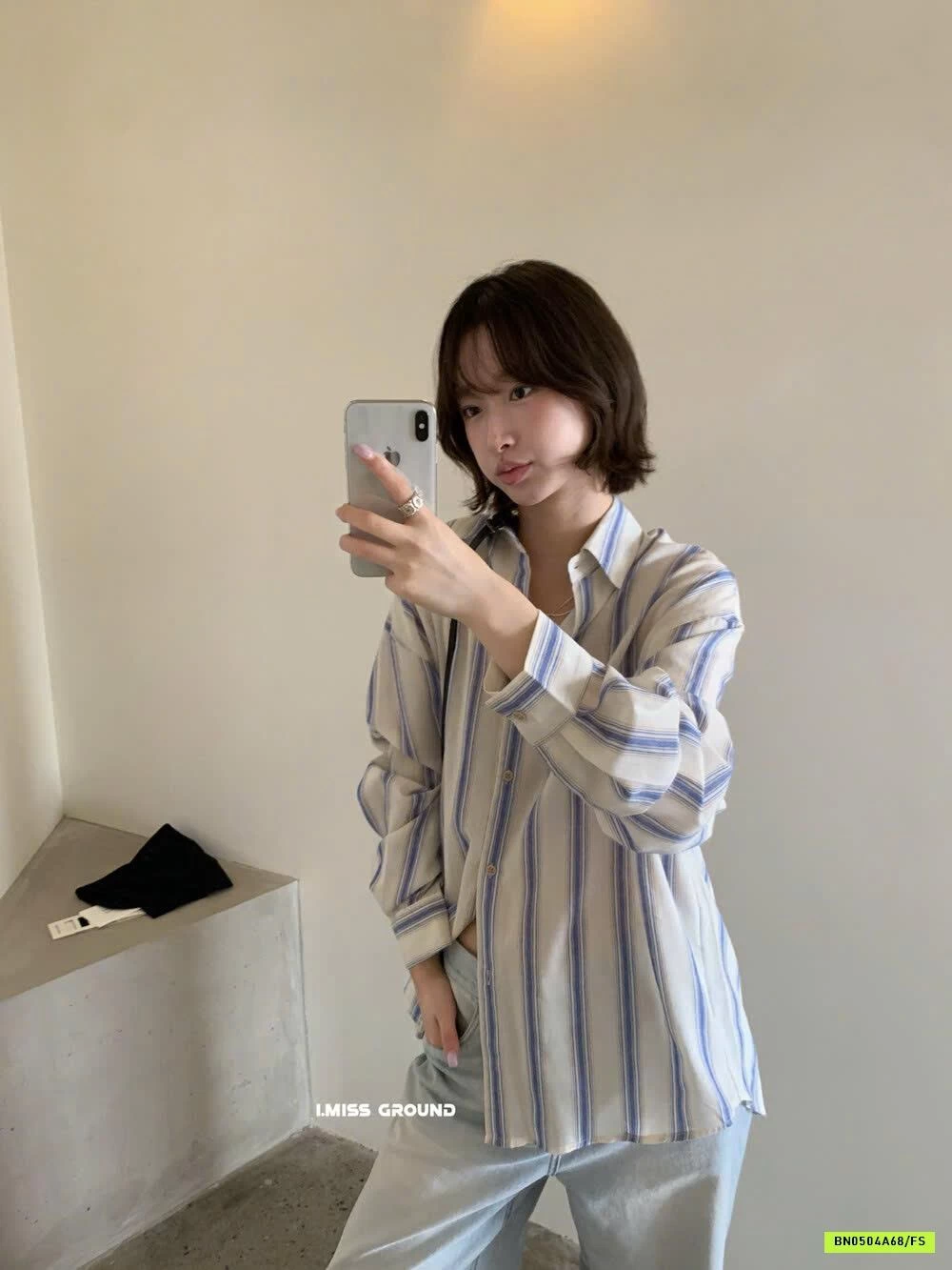 SƠ MI SỌC XANH OVERSIZE IMISS