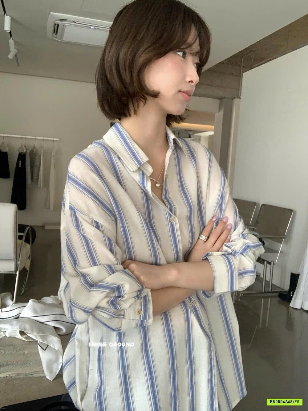 SƠ MI SỌC XANH OVERSIZE IMISS