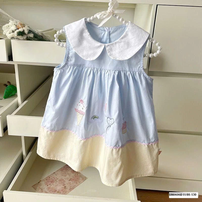 ĐẦM XANH PHỐI MÀU CỔ SEN