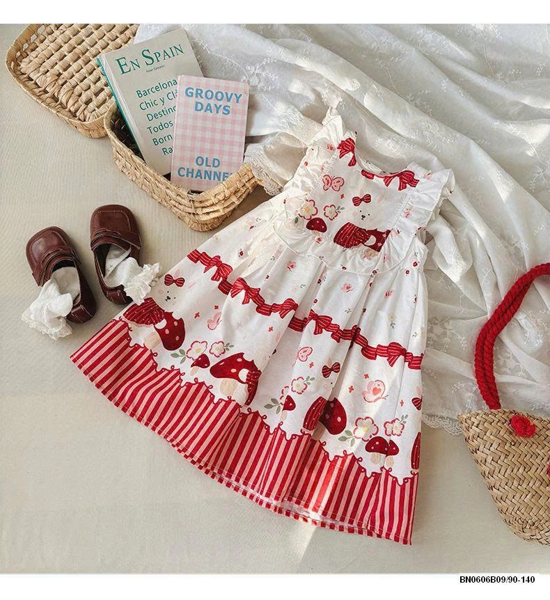 ĐẦM CÔNG CHÚA HỌA TIẾT ĐỎ