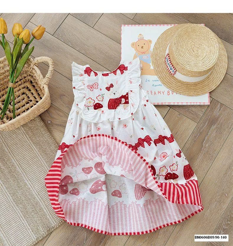 ĐẦM CÔNG CHÚA HỌA TIẾT ĐỎ