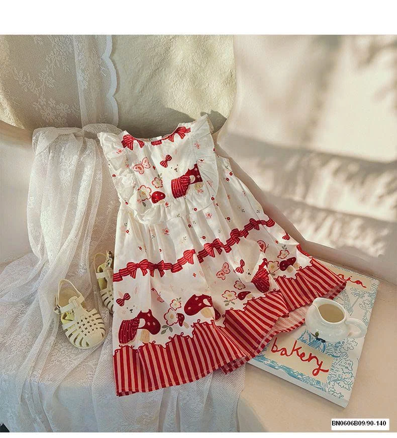 ĐẦM CÔNG CHÚA HỌA TIẾT ĐỎ