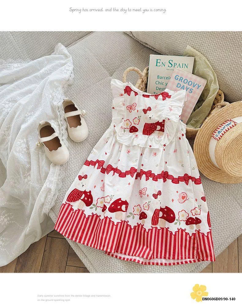 ĐẦM CÔNG CHÚA HỌA TIẾT ĐỎ