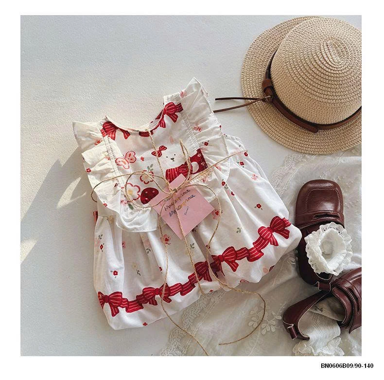 ĐẦM CÔNG CHÚA HỌA TIẾT ĐỎ