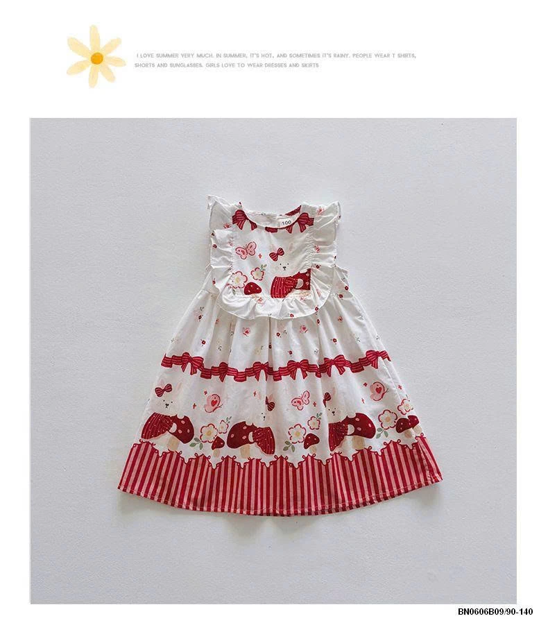 ĐẦM CÔNG CHÚA HỌA TIẾT ĐỎ